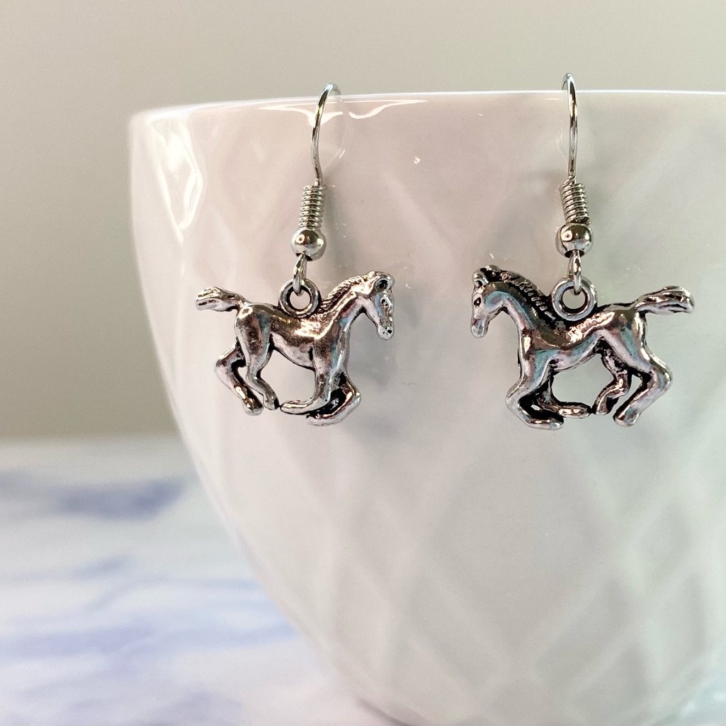 Silver Running Horse Charm Earrings, 19mm X 14mm